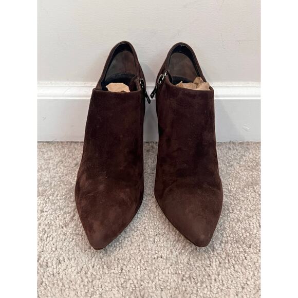 Prada Vero Cuoio Suede Leather Pointed Toe Cone Heel Ankle Bootie Brown Women 36 - Picture 4 of 11